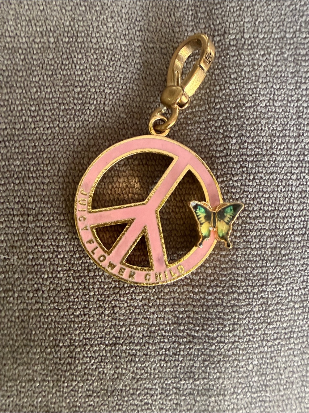 Juicy Couture retired Pink Enamel Peace Sign Charm with Gold-Tone Butterfly